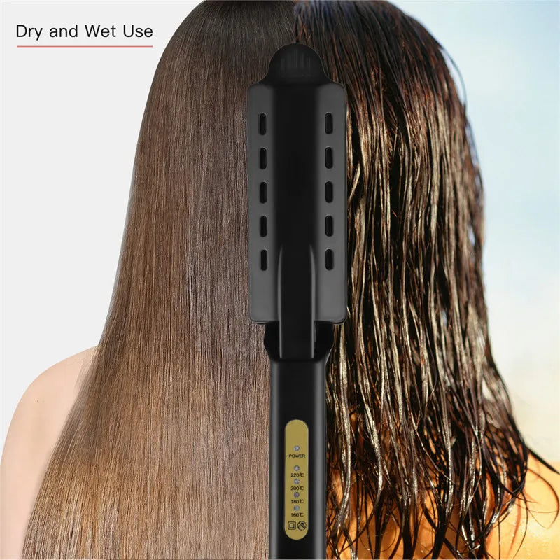 Wide Plate Flat Iron Professional Titanium Alloy Hair Straightener Temperature Adjustable Straightening Venting Styling Tool