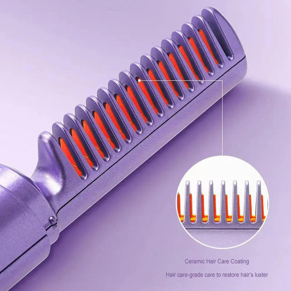 2 in 1 Lazy Hair Straightener 1500Mah Hair Hot Comb USB Rechargeable Mini Hair Straightener Fast Heating Brush Hair Styling Tool