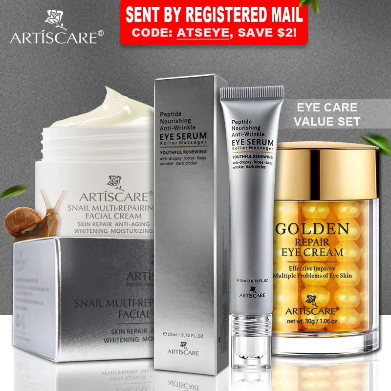 Snail Facial Cream + Peptide Eye Serum + Golden Eye Cream 3Pcs/Lot for Moisturizing and Dark Circles Face Care Essence