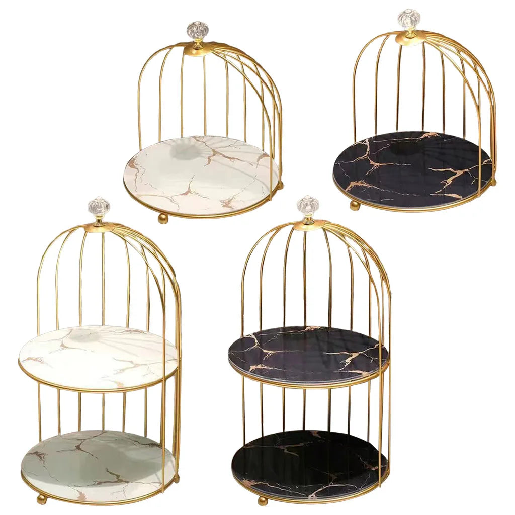 Nordic Bird Cage Desk Cosmetics Rack Perfume Skin Cares Organizer Cake Cupcakes Serving Bathroom Makeup Display Stand Holder