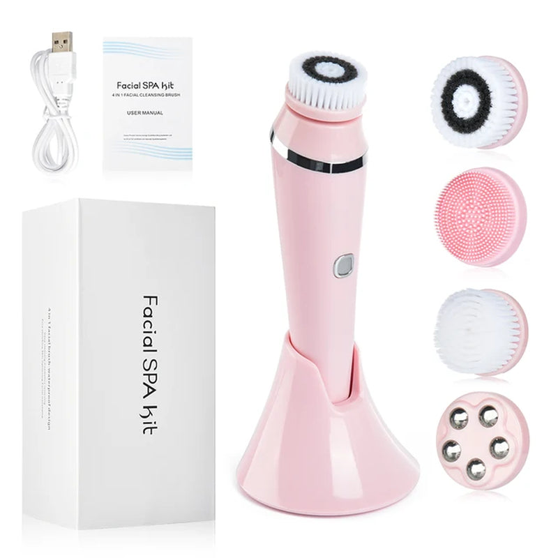 4 in 1 Facial Cleansing Brush Rechargeable Electric Waterproof Spin Exfoliating Wash Face Scrub Cleaner Kit Skin Care Machine