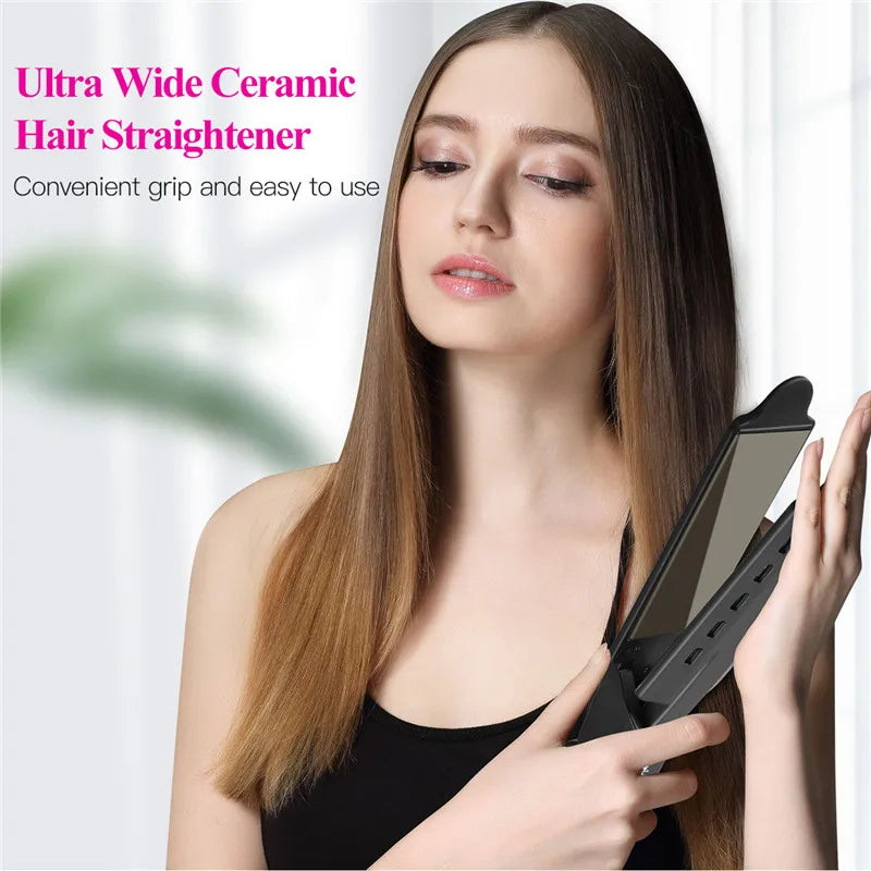 Wide Plate Flat Iron Professional Titanium Alloy Hair Straightener Temperature Adjustable Straightening Venting Styling Tool