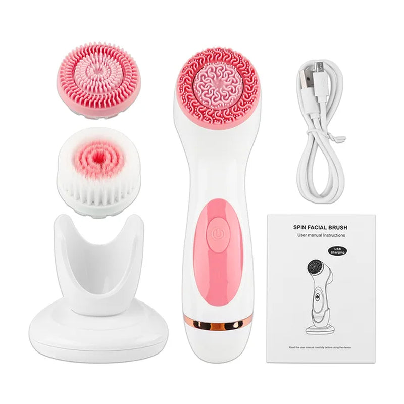 Electric 4In1 Face Cleansing Brush Sonic Blackhead Exfoliating Silicone Face Cleaner Skin Tightening Massage Home Spa Skin Care