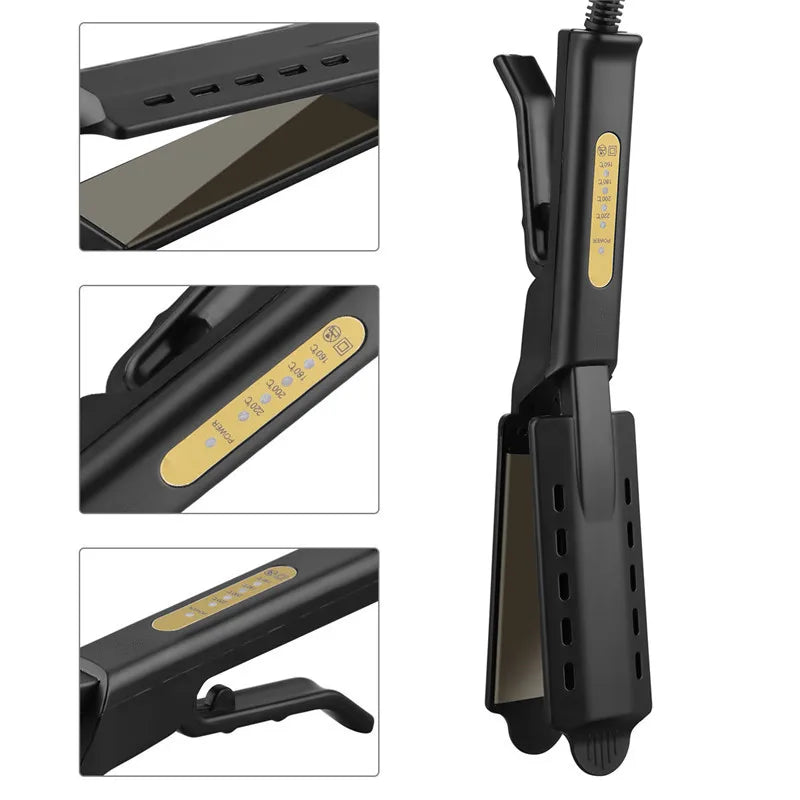 Wide Plate Flat Iron Professional Titanium Alloy Hair Straightener Temperature Adjustable Straightening Venting Styling Tool