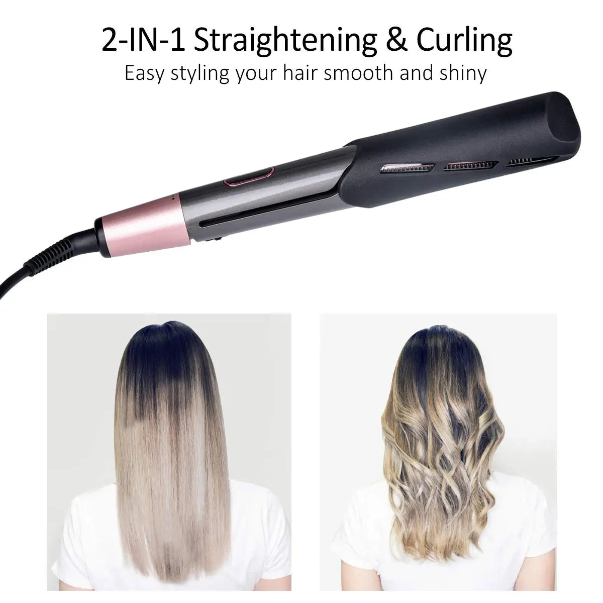 2 in 1 Hair Straightener and Curler Twist Straightening Curling Iron Professional Negative Ion Fast Heating Styling Flat Iron