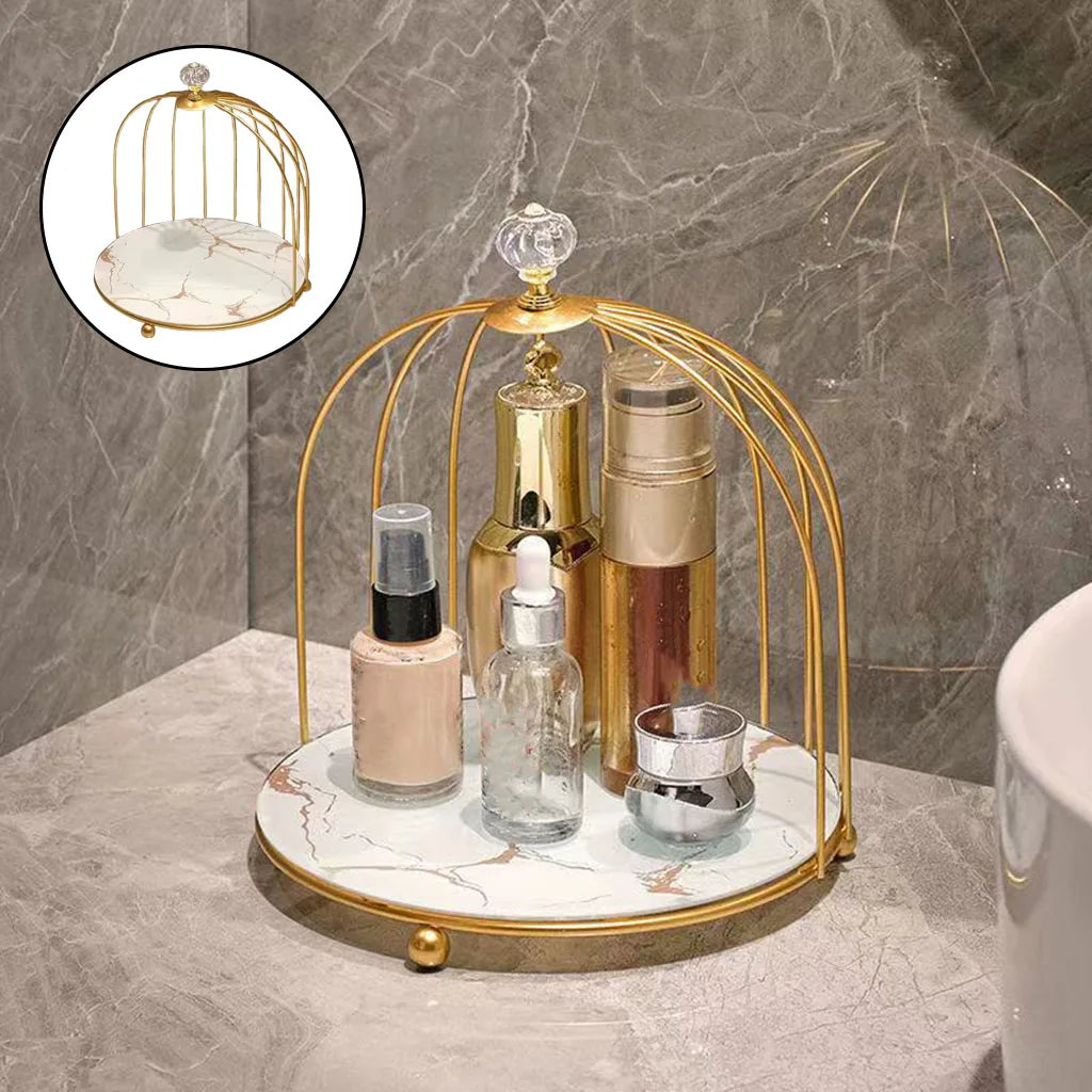 Nordic Bird Cage Desk Cosmetics Rack Perfume Skin Cares Organizer Cake Cupcakes Serving Bathroom Makeup Display Stand Holder