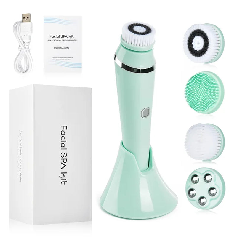 Electric 4In1 Face Cleansing Brush Sonic Blackhead Exfoliating Silicone Face Cleaner Skin Tightening Massage Home Spa Skin Care