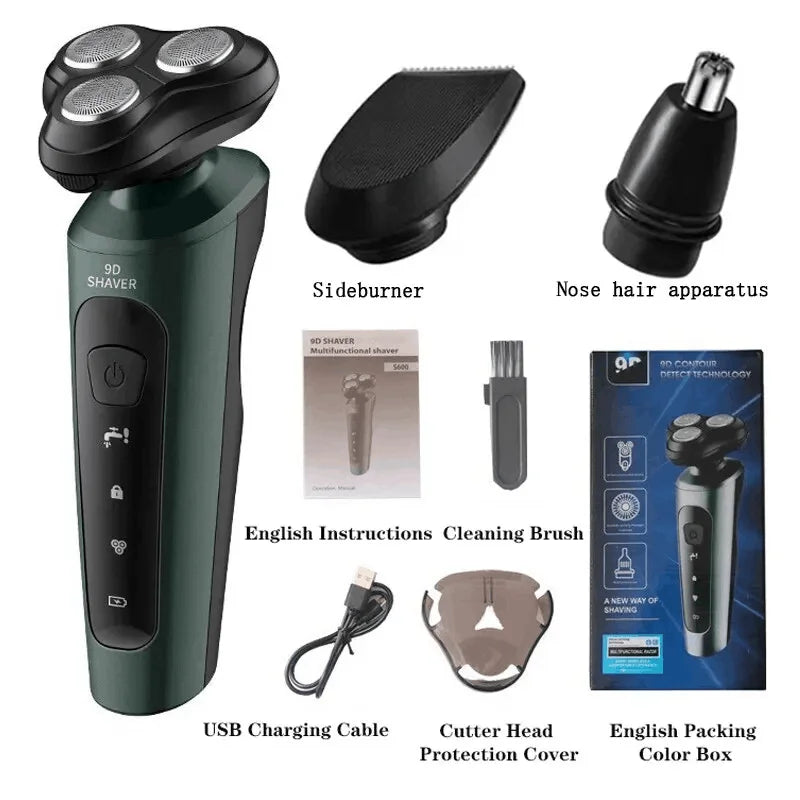 Electric Shavers for Men Waterproof Electric Trimmer Razor Wet & Dry Use Rechargeable Battery Rotary Shavers Machine Shaving