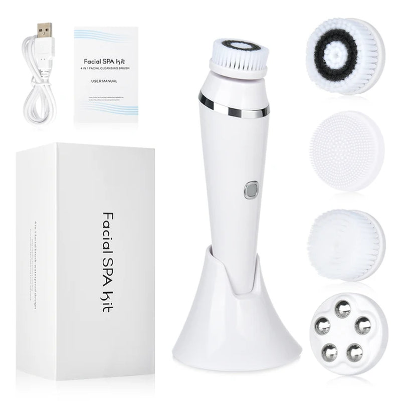 4 in 1 Facial Cleansing Brush Rechargeable Electric Waterproof Spin Exfoliating Wash Face Scrub Cleaner Kit Skin Care Machine