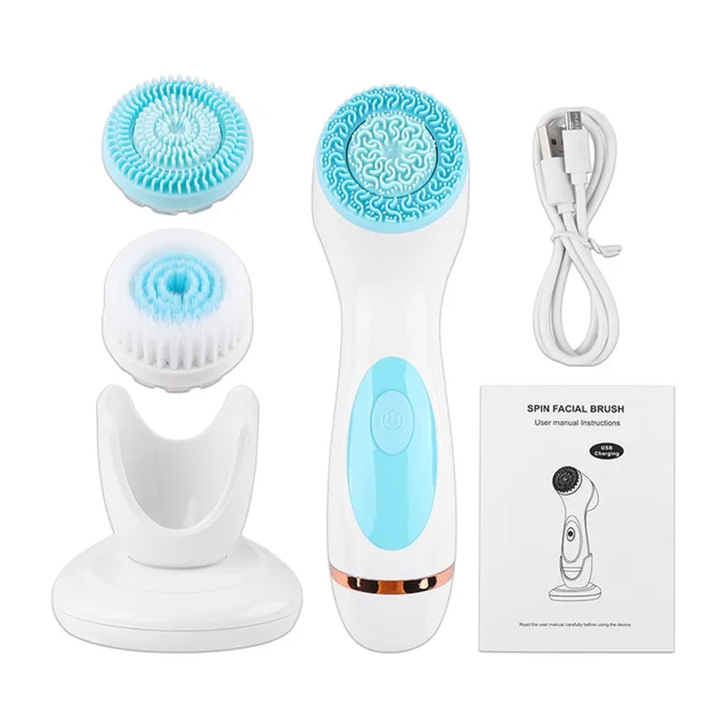 Electric 4In1 Face Cleansing Brush Sonic Blackhead Exfoliating Silicone Face Cleaner Skin Tightening Massage Home Spa Skin Care