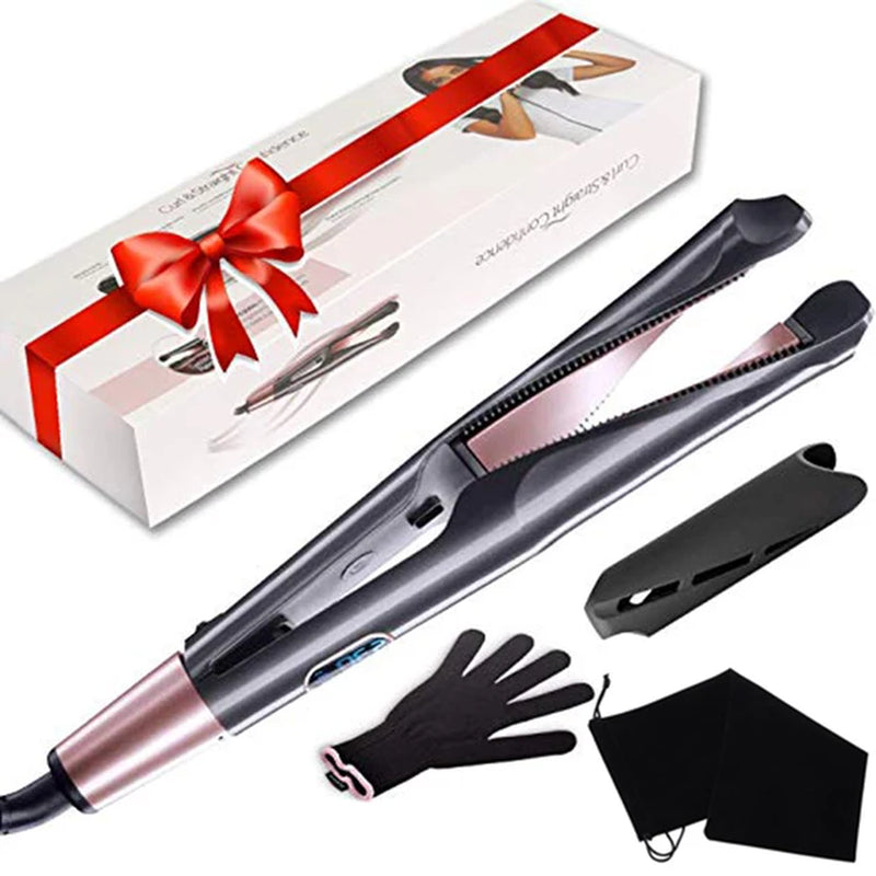 2 in 1 Hair Straightener and Curler Twist Straightening Curling Iron Professional Negative Ion Fast Heating Styling Flat Iron