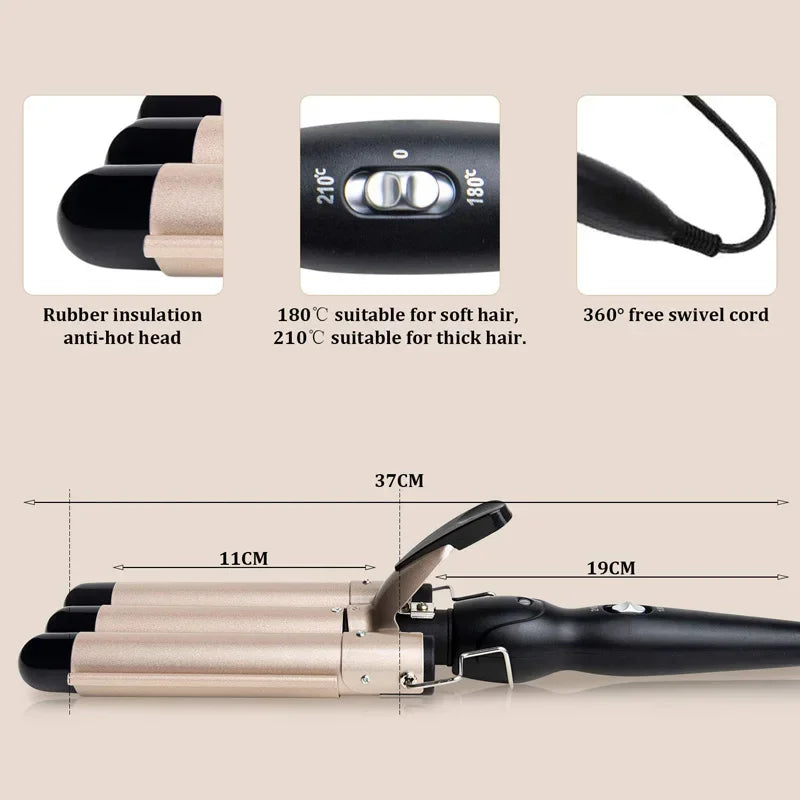 Curling Iron Wand with Lcd Temperature Display - 1 Inch Ceramic Tourmaline Triple Barrels Coating Hair Curler