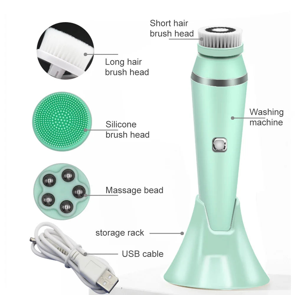 Electric 4In1 Face Cleansing Brush Sonic Blackhead Exfoliating Silicone Face Cleaner Skin Tightening Massage Home Spa Skin Care